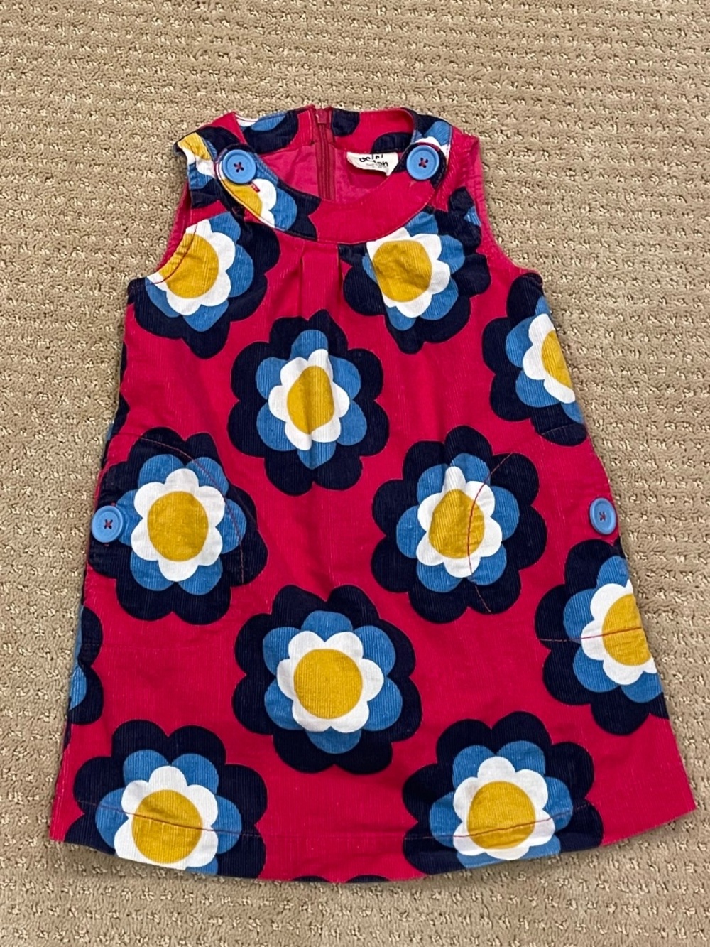 Mini Boden Retro Floral Corduroy Pinafore Jumper Dress 3-4Y